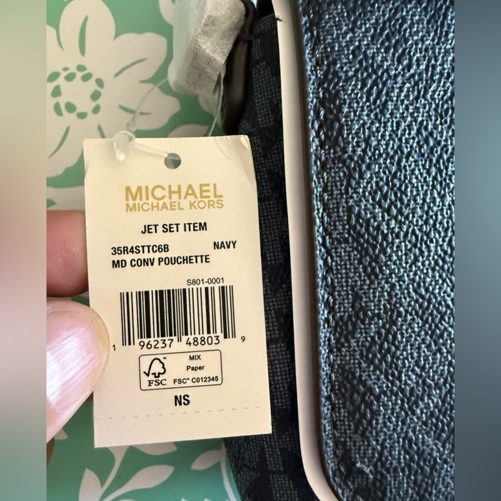 Michael Kors Jet Set Medium Navy Blue PVC Convertible Pouchette Crossbody Bag. - Picture 10 of 14